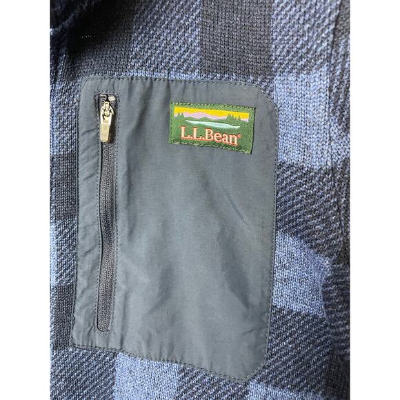 L.L.Bean Women's Sweater Fleece Jacket Full Zip Gingham Blue Size MED Granola - Picture 4 of 13